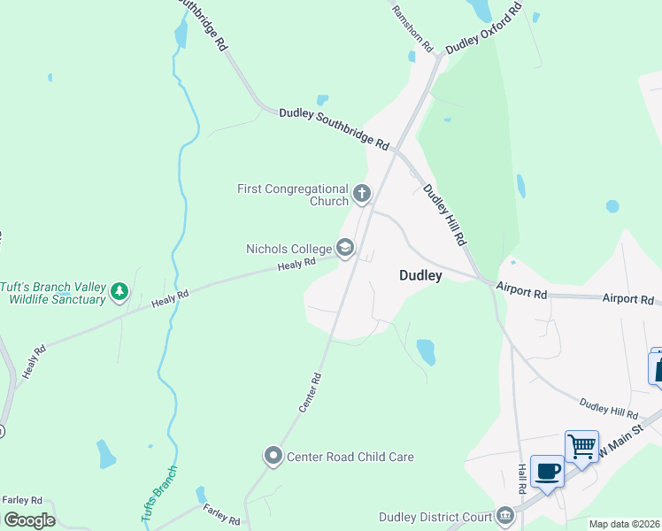map of restaurants, bars, coffee shops, grocery stores, and more near 44 Healy Road in Dudley