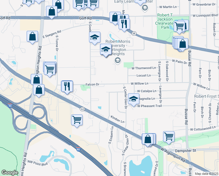 map of restaurants, bars, coffee shops, grocery stores, and more near 810 East Shady Way in Arlington Heights