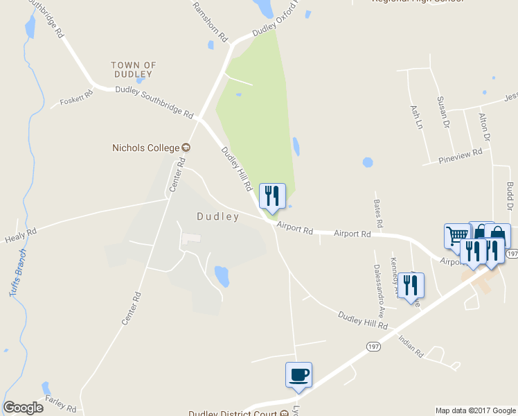 map of restaurants, bars, coffee shops, grocery stores, and more near 47 Dudley Hill Road in Dudley
