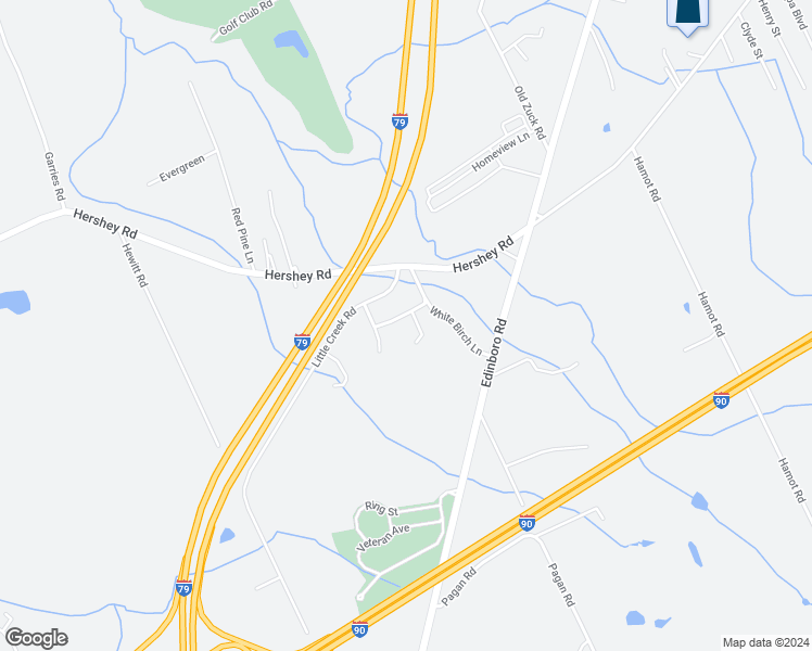 map of restaurants, bars, coffee shops, grocery stores, and more near 2935 Hershey Road in Erie
