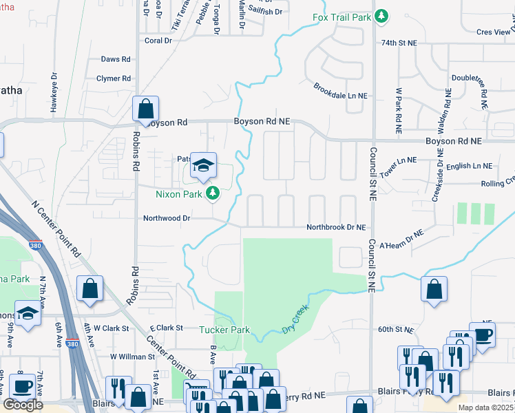 map of restaurants, bars, coffee shops, grocery stores, and more near 6512-6516 Laurel Lane Northeast in Cedar Rapids