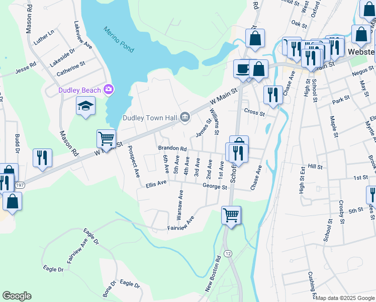 map of restaurants, bars, coffee shops, grocery stores, and more near 2 4th Avenue in Dudley