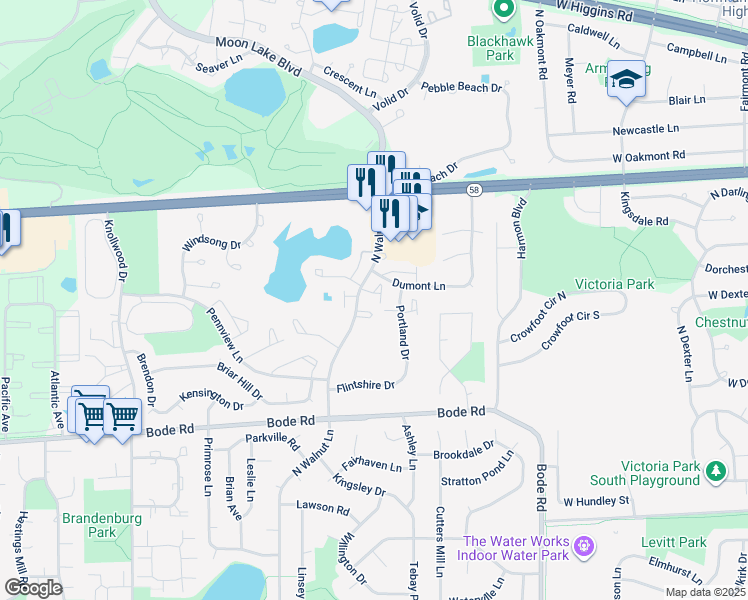 map of restaurants, bars, coffee shops, grocery stores, and more near 1916 Finchley Court in Schaumburg