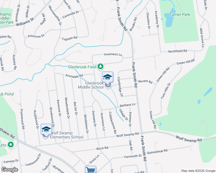 map of restaurants, bars, coffee shops, grocery stores, and more near 110 Cambridge Circle in Longmeadow