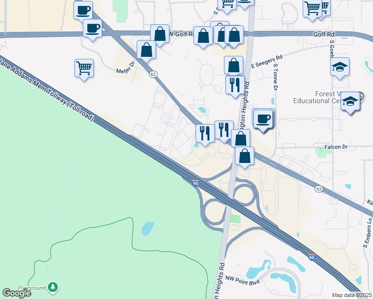 map of restaurants, bars, coffee shops, grocery stores, and more near 85 West Algonquin Road in Arlington Heights