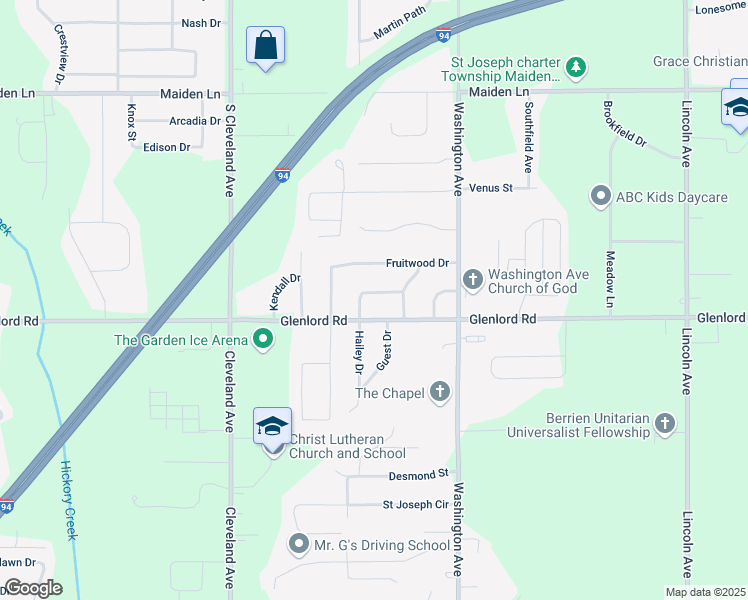 map of restaurants, bars, coffee shops, grocery stores, and more near 1437 West Glenlord Road in St. Joseph