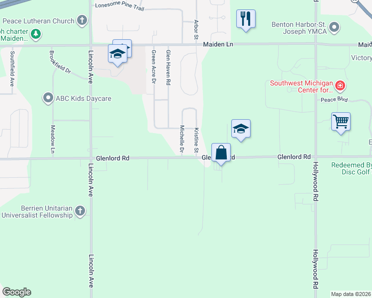 map of restaurants, bars, coffee shops, grocery stores, and more near 4087 Michelle Drive in St. Joseph