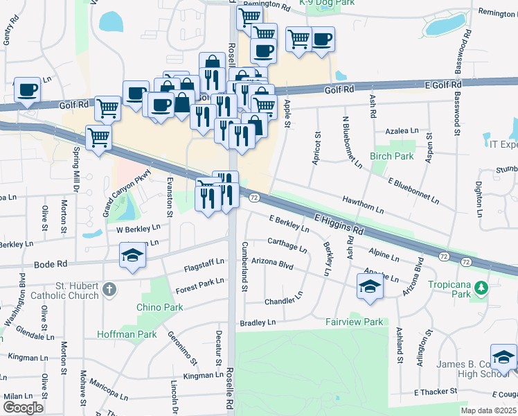 map of restaurants, bars, coffee shops, grocery stores, and more near 875 Cumberland Street in Hoffman Estates