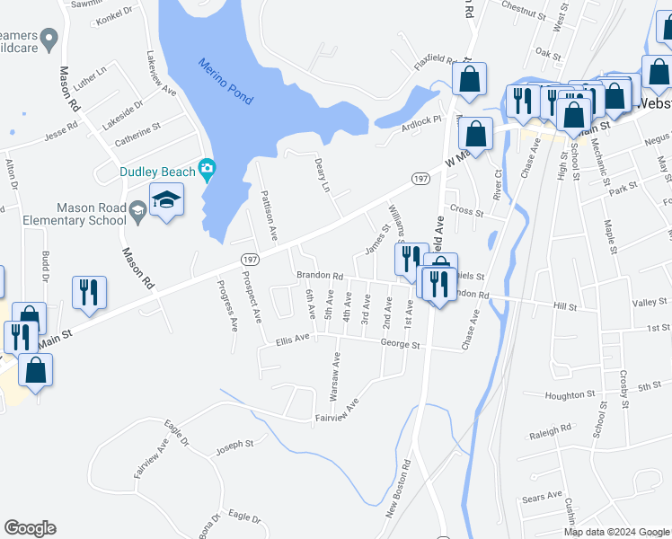 map of restaurants, bars, coffee shops, grocery stores, and more near 2 4th Avenue in Dudley