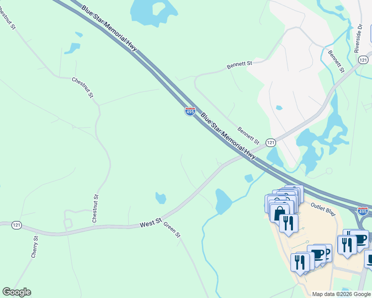 map of restaurants, bars, coffee shops, grocery stores, and more near 40 Flannery Lane in Wrentham