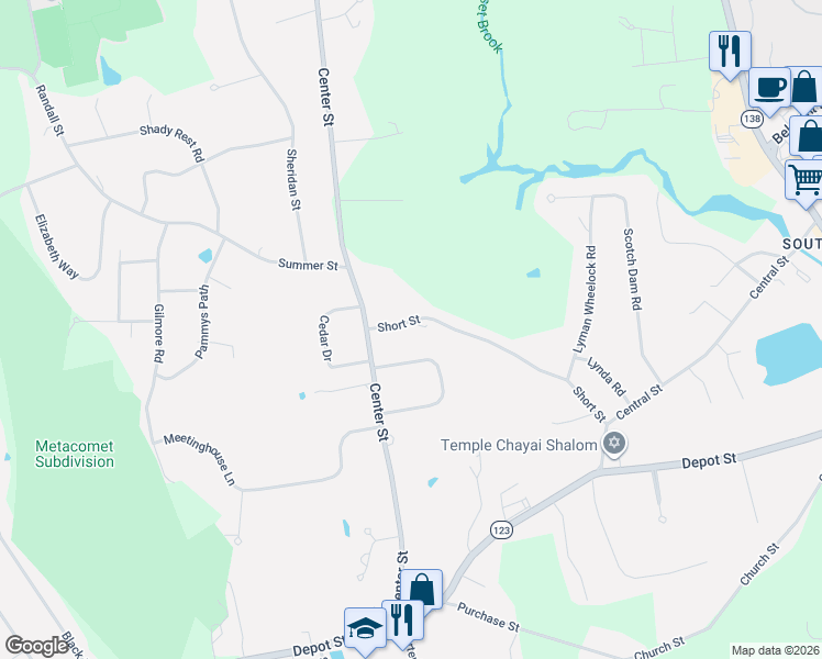 map of restaurants, bars, coffee shops, grocery stores, and more near 104 Short Street in Easton