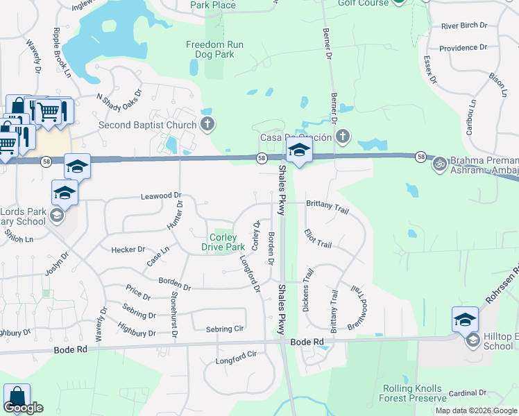 map of restaurants, bars, coffee shops, grocery stores, and more near 364 Olympia Court in Elgin