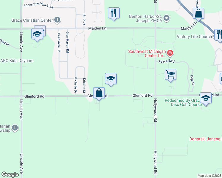 map of restaurants, bars, coffee shops, grocery stores, and more near 379 West Glenlord Road in St. Joseph