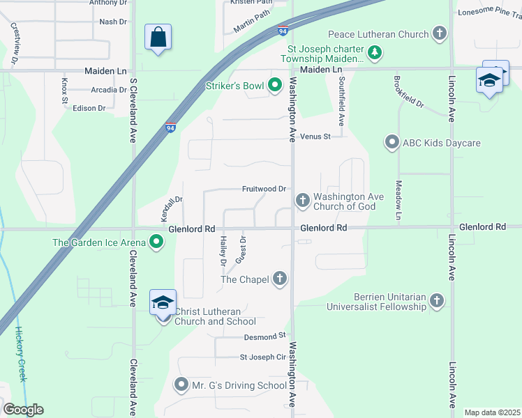 map of restaurants, bars, coffee shops, grocery stores, and more near 4024 Glenview Drive in St. Joseph