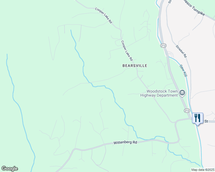 map of restaurants, bars, coffee shops, grocery stores, and more near 33 Race Track Road in Bearsville