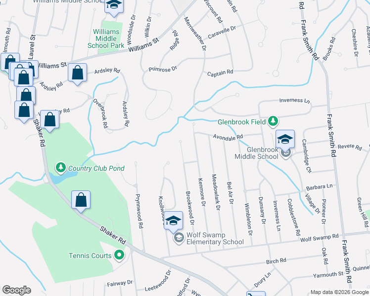 map of restaurants, bars, coffee shops, grocery stores, and more near 245 Brookwood Drive in Longmeadow