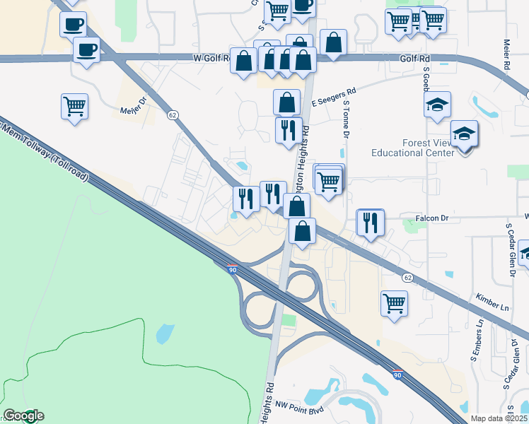 map of restaurants, bars, coffee shops, grocery stores, and more near 85 West Algonquin Road in Arlington Heights