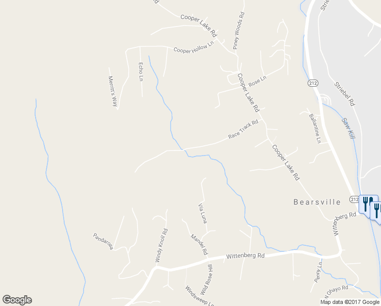 map of restaurants, bars, coffee shops, grocery stores, and more near 43 Race Track Road in Bearsville