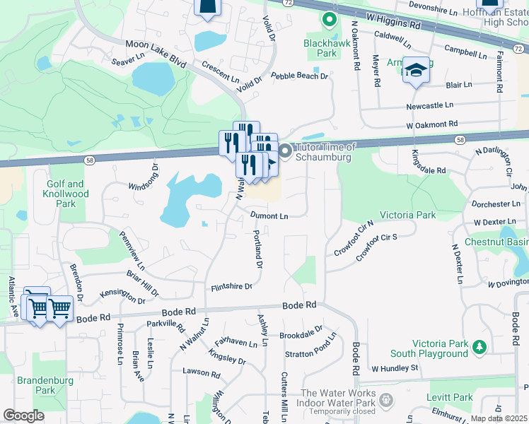 map of restaurants, bars, coffee shops, grocery stores, and more near 1826 Lancashire Court in Schaumburg