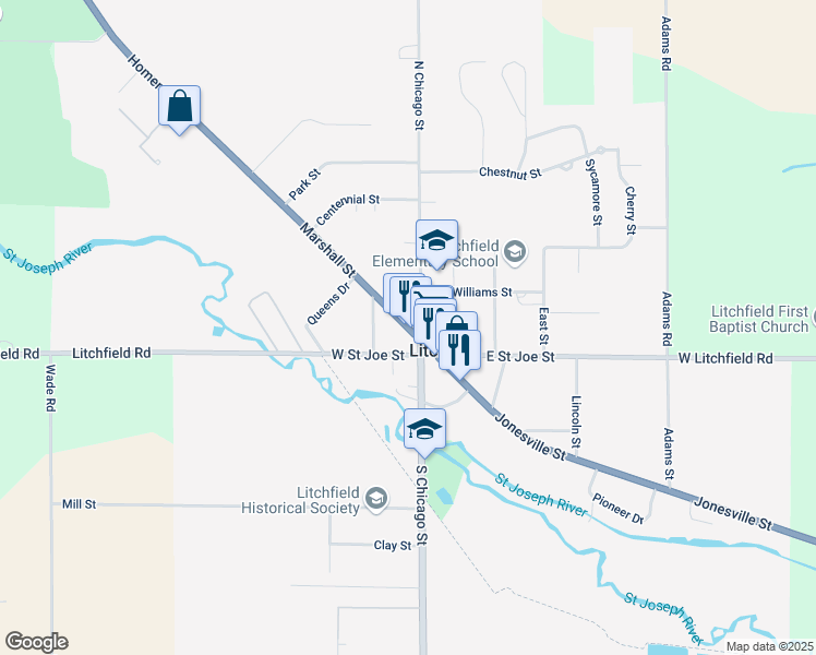 map of restaurants, bars, coffee shops, grocery stores, and more near 126 Marshall Street in Litchfield