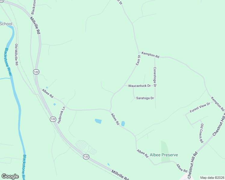 map of restaurants, bars, coffee shops, grocery stores, and more near 437 East Street in Uxbridge