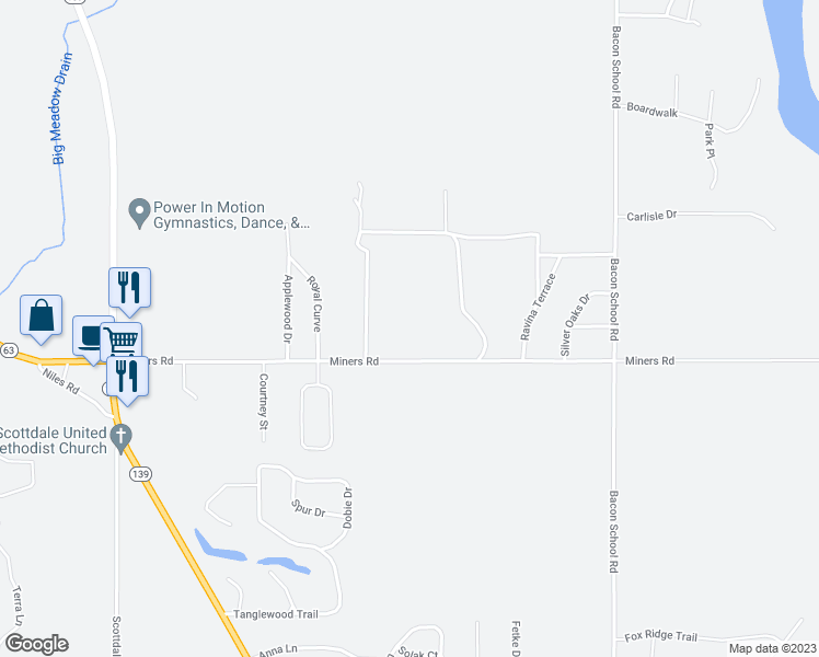 map of restaurants, bars, coffee shops, grocery stores, and more near 1379 Miners Road in St. Joseph