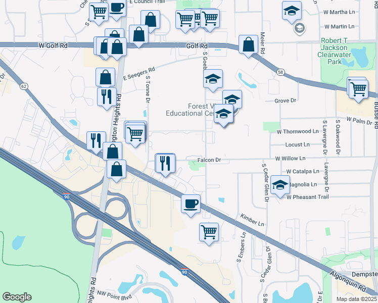 map of restaurants, bars, coffee shops, grocery stores, and more near 2230 South Goebbert Road in Arlington Heights