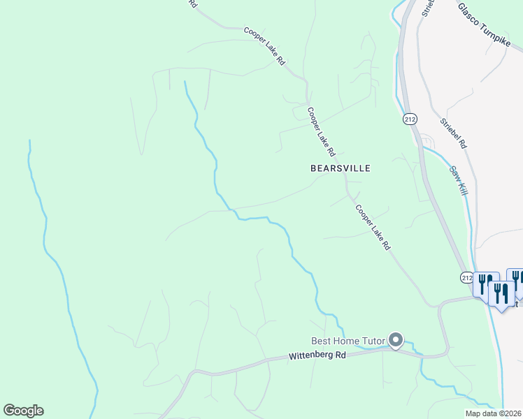 map of restaurants, bars, coffee shops, grocery stores, and more near 43 Race Track Road in Bearsville