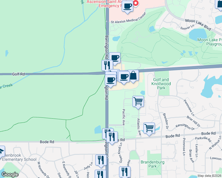 map of restaurants, bars, coffee shops, grocery stores, and more near 1169 Barrington Road in Hoffman Estates
