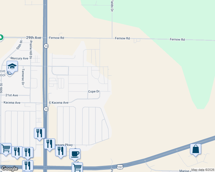 map of restaurants, bars, coffee shops, grocery stores, and more near 6412 Cope Drive in Marion