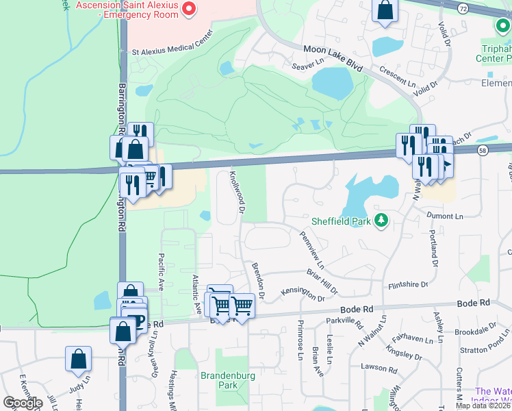 map of restaurants, bars, coffee shops, grocery stores, and more near 1017 Knollwood Drive in Schaumburg