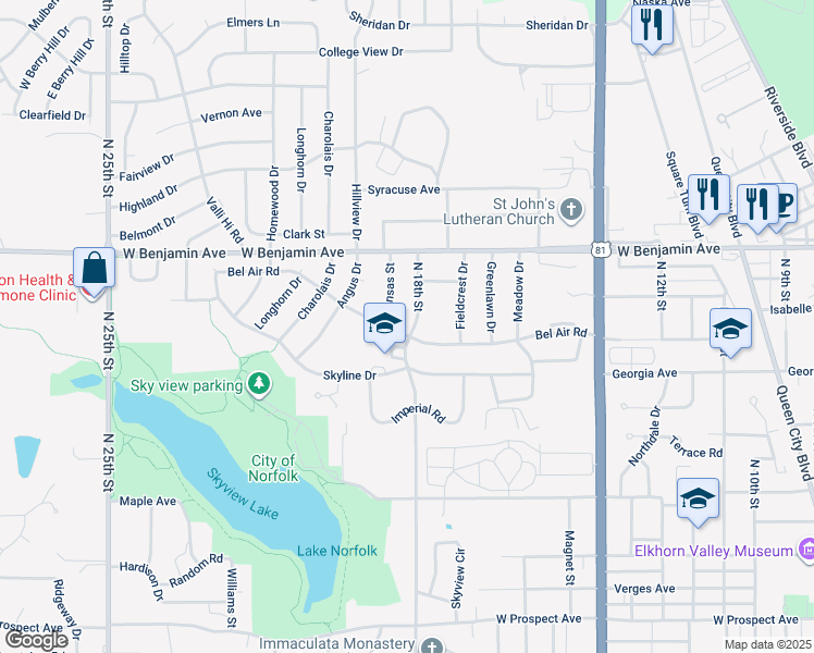 map of restaurants, bars, coffee shops, grocery stores, and more near 1201 North 18th Street in Norfolk