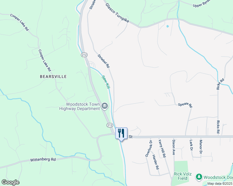 map of restaurants, bars, coffee shops, grocery stores, and more near 34 Striebel Road in Woodstock
