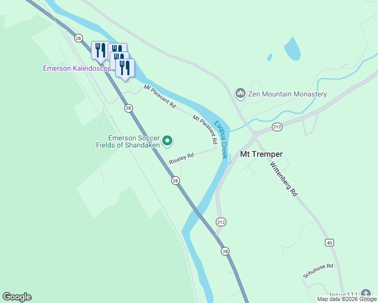 map of restaurants, bars, coffee shops, grocery stores, and more near 22 Riseley Road in Mount Tremper