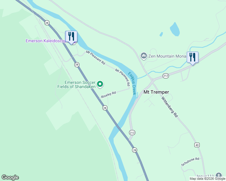 map of restaurants, bars, coffee shops, grocery stores, and more near 22 Riseley Road in Mount Tremper