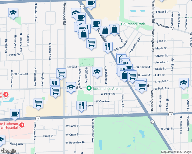 map of restaurants, bars, coffee shops, grocery stores, and more near 9041 North Cumberland Avenue in Niles