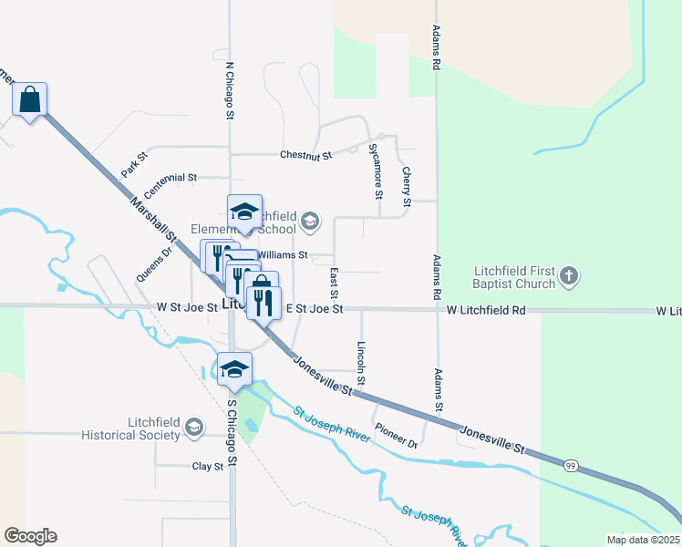 map of restaurants, bars, coffee shops, grocery stores, and more near 113 Teal Drive in Litchfield