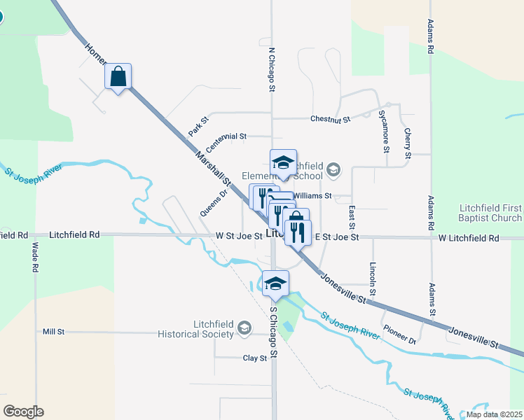 map of restaurants, bars, coffee shops, grocery stores, and more near 126 Marshall Street in Litchfield