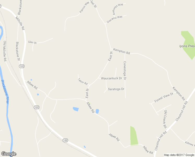 map of restaurants, bars, coffee shops, grocery stores, and more near 437 East Street in Uxbridge