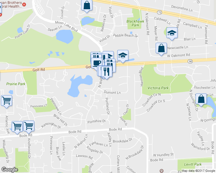map of restaurants, bars, coffee shops, grocery stores, and more near 1826 Lancashire Court in Schaumburg