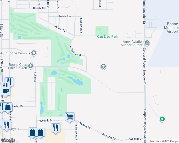 map of restaurants, bars, coffee shops, grocery stores, and more near 1012 South Jackson Street in Boone