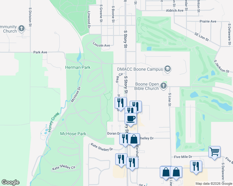 map of restaurants, bars, coffee shops, grocery stores, and more near 1016 Parkway Drive in Boone