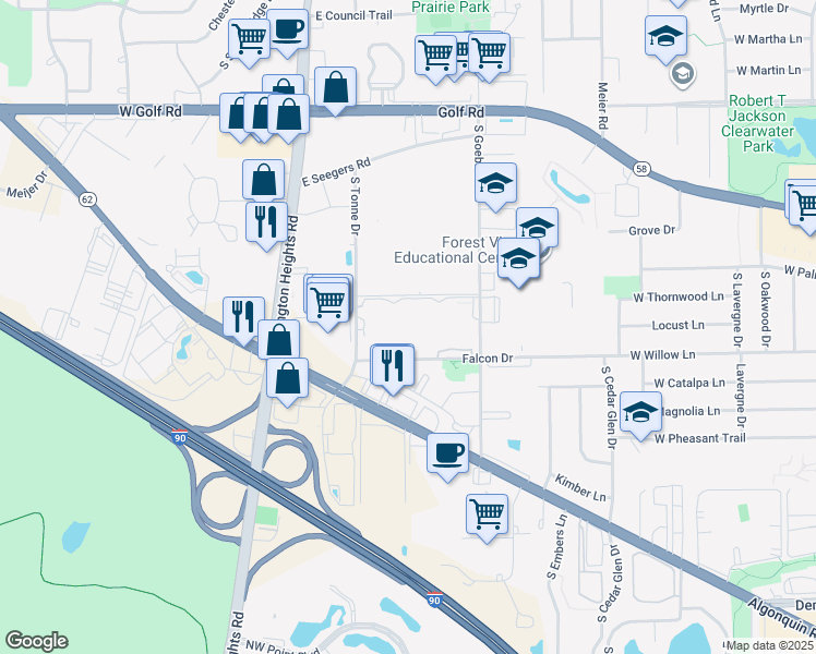 map of restaurants, bars, coffee shops, grocery stores, and more near 2226 South Goebbert Road in Arlington Heights