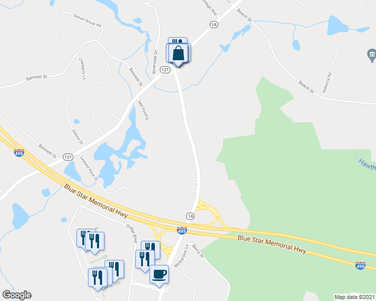 map of restaurants, bars, coffee shops, grocery stores, and more near 788 South Street in Wrentham
