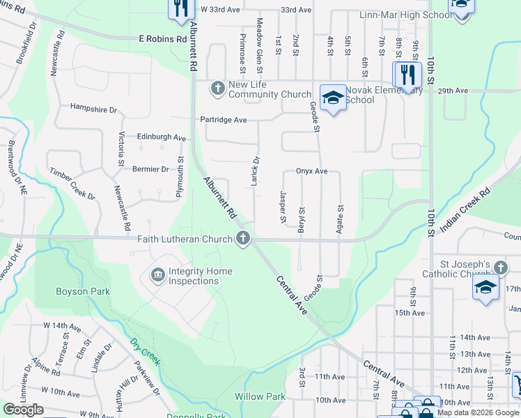 map of restaurants, bars, coffee shops, grocery stores, and more near 260 Larick Drive in Marion