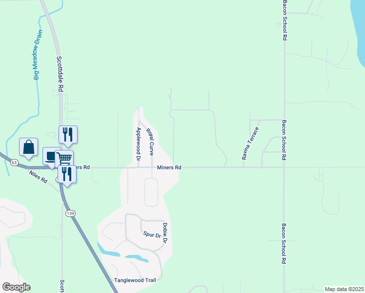 map of restaurants, bars, coffee shops, grocery stores, and more near 1379 Miners Road in St. Joseph