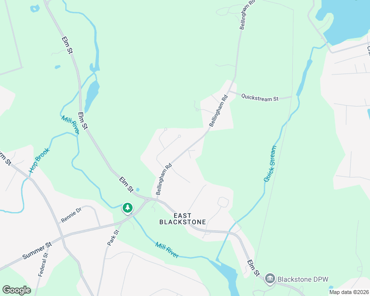 map of restaurants, bars, coffee shops, grocery stores, and more near 22 Bellingham Road in Blackstone