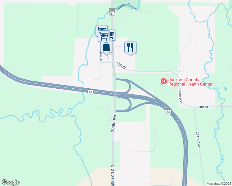 map of restaurants, bars, coffee shops, grocery stores, and more near South Highway 61 in Maquoketa