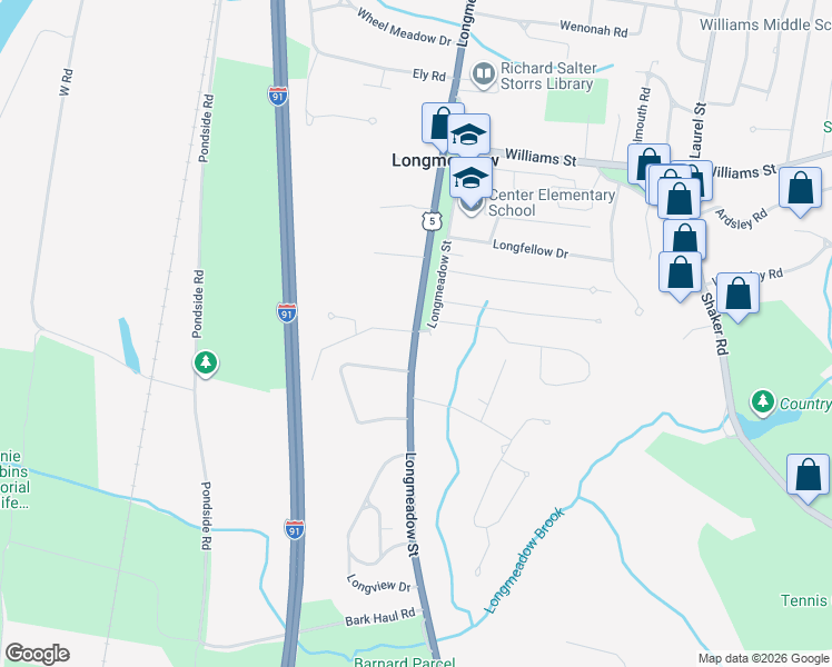 map of restaurants, bars, coffee shops, grocery stores, and more near 837 Longmeadow Street in Longmeadow