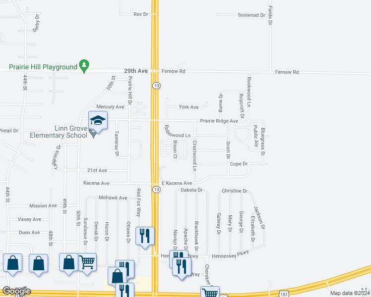 map of restaurants, bars, coffee shops, grocery stores, and more near 2277 Bison Street in Marion